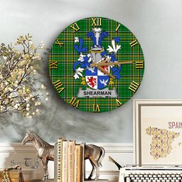 ScotsTee Shop Irish Shearman Coat of Arms Family Crest Ireland Wooden Wall Clock Irish National Tartan Irish County Wall Clocks