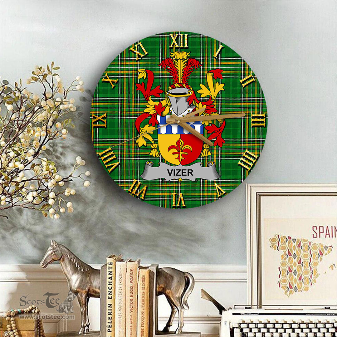 ScotsTee Shop Irish Vizer Coat of Arms Family Crest Ireland Wooden Wall Clock Irish National Tartan Irish County Wall Clocks