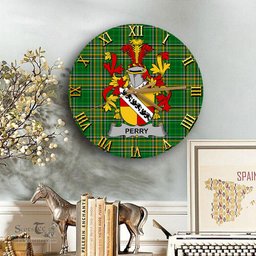 ScotsTee Shop Irish Perry Coat of Arms Family Crest Ireland Wooden Wall Clock Irish National Tartan Irish County Wall Clocks