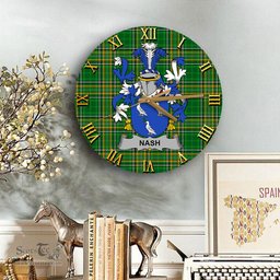 ScotsTee Shop Irish Nash or Naish Coat of Arms Family Crest Ireland Wooden Wall Clock Irish National Tartan Irish County Wall Clocks