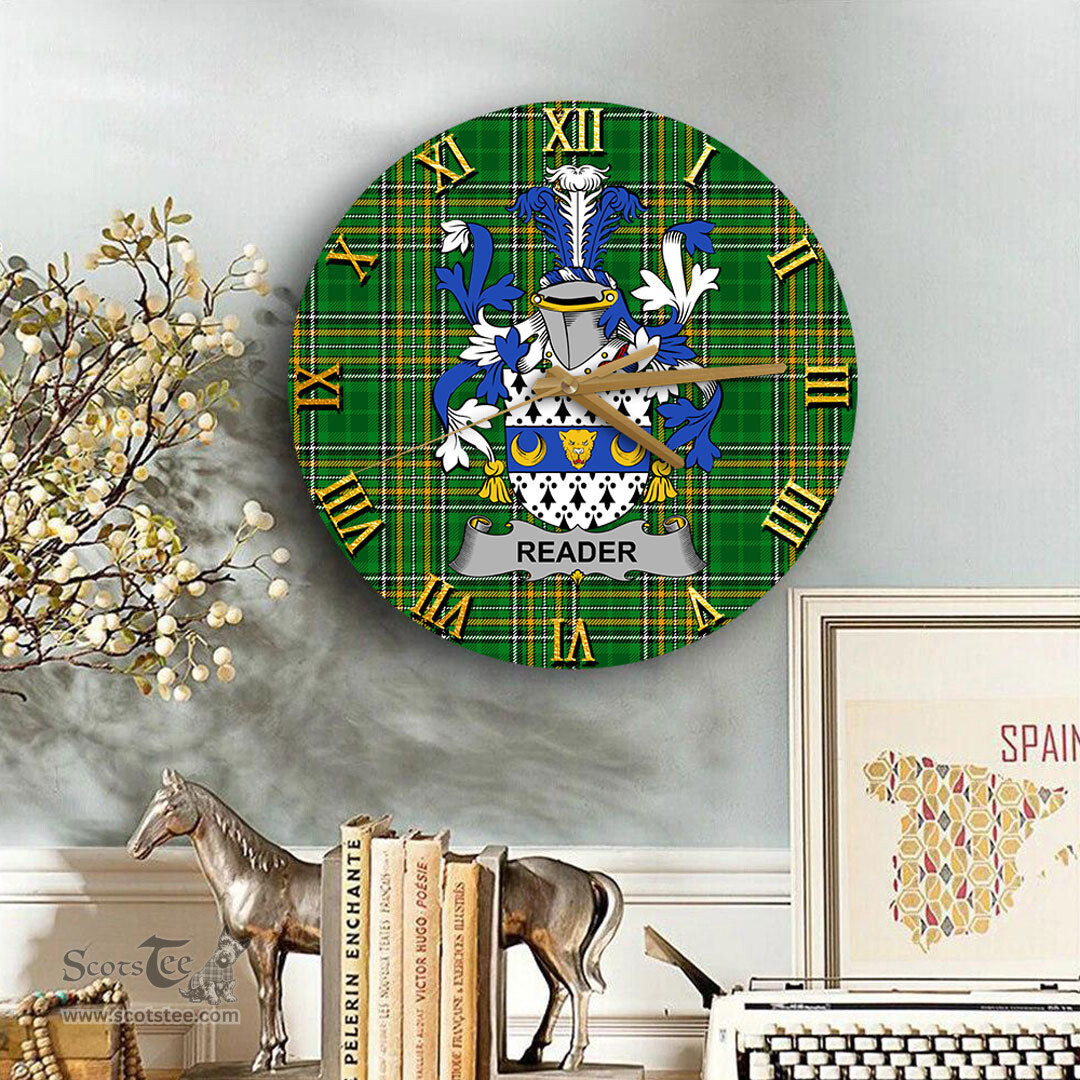 ScotsTee Shop Irish Reader Coat of Arms Family Crest Ireland Wooden Wall Clock Irish National Tartan Irish County Wall Clocks