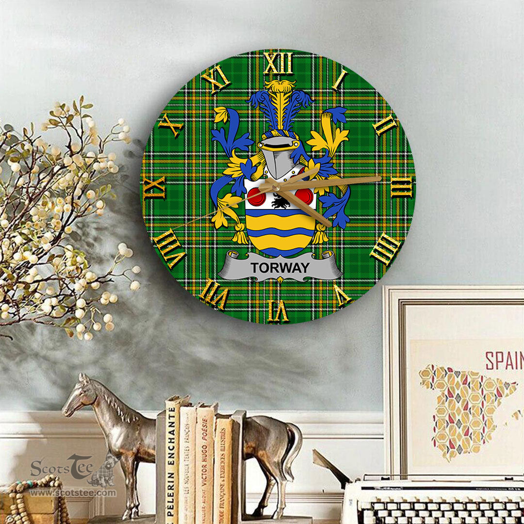 ScotsTee Shop Irish Torway Coat of Arms Family Crest Ireland Wooden Wall Clock Irish National Tartan Irish County Wall Clocks