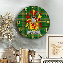 ScotsTee Shop Irish Sutton Coat of Arms Family Crest Ireland Wooden Wall Clock Irish National Tartan Irish County Wall Clocks