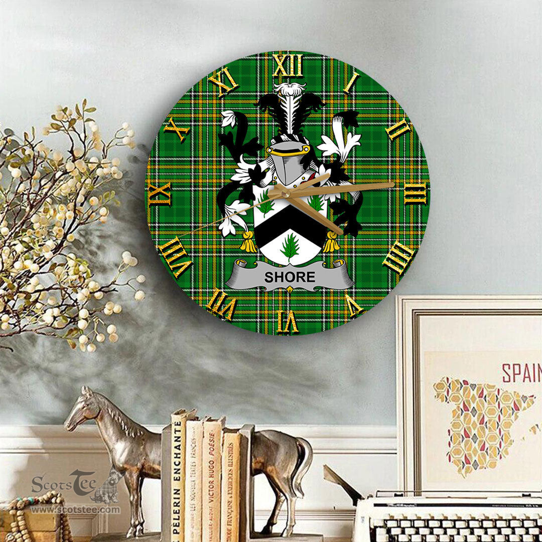 ScotsTee Shop Irish Shore Coat of Arms Family Crest Ireland Wooden Wall Clock Irish National Tartan Irish County Wall Clocks