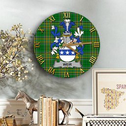 ScotsTee Shop Irish Weir or McWeir Coat of Arms Family Crest Ireland Wooden Wall Clock Irish National Tartan Irish County Wall Clocks