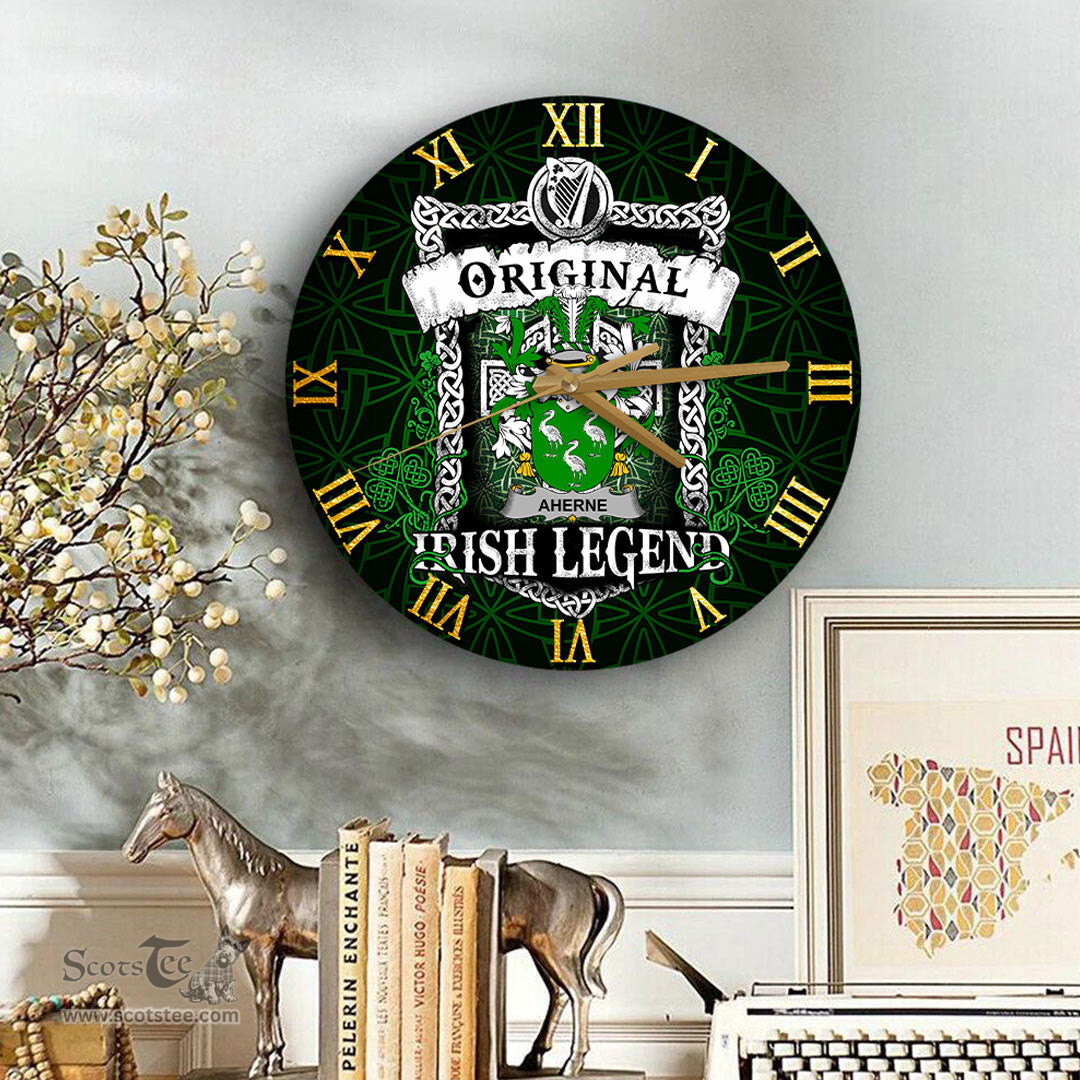 ScotsTee Shop Irish Aherne or Mulhern Coat of Arms Family Crest Ireland Wooden Wall Clock Original Irish Legend Wall Clocks