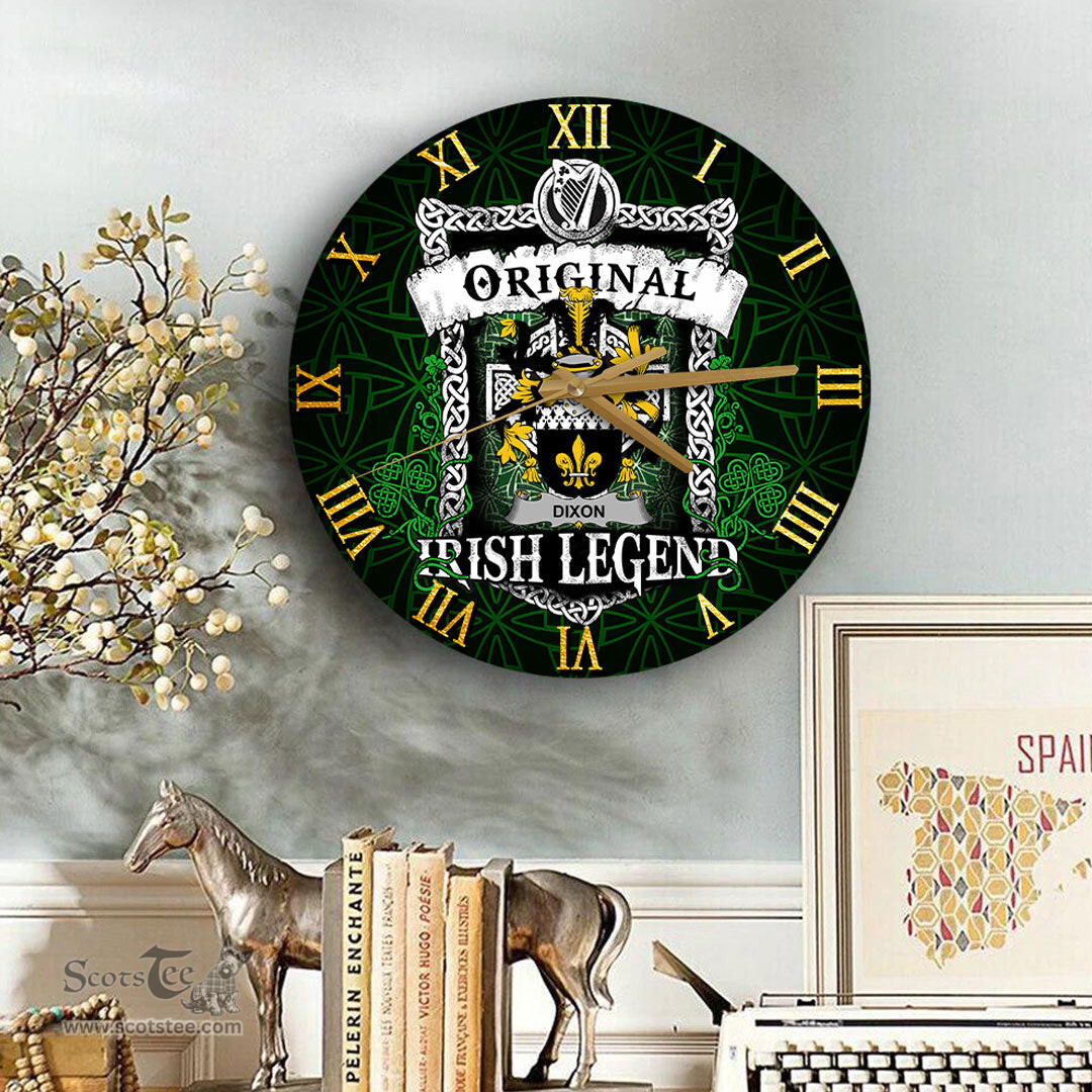ScotsTee Shop Irish Dixon Coat of Arms Family Crest Ireland Wooden Wall Clock Original Irish Legend Wall Clocks