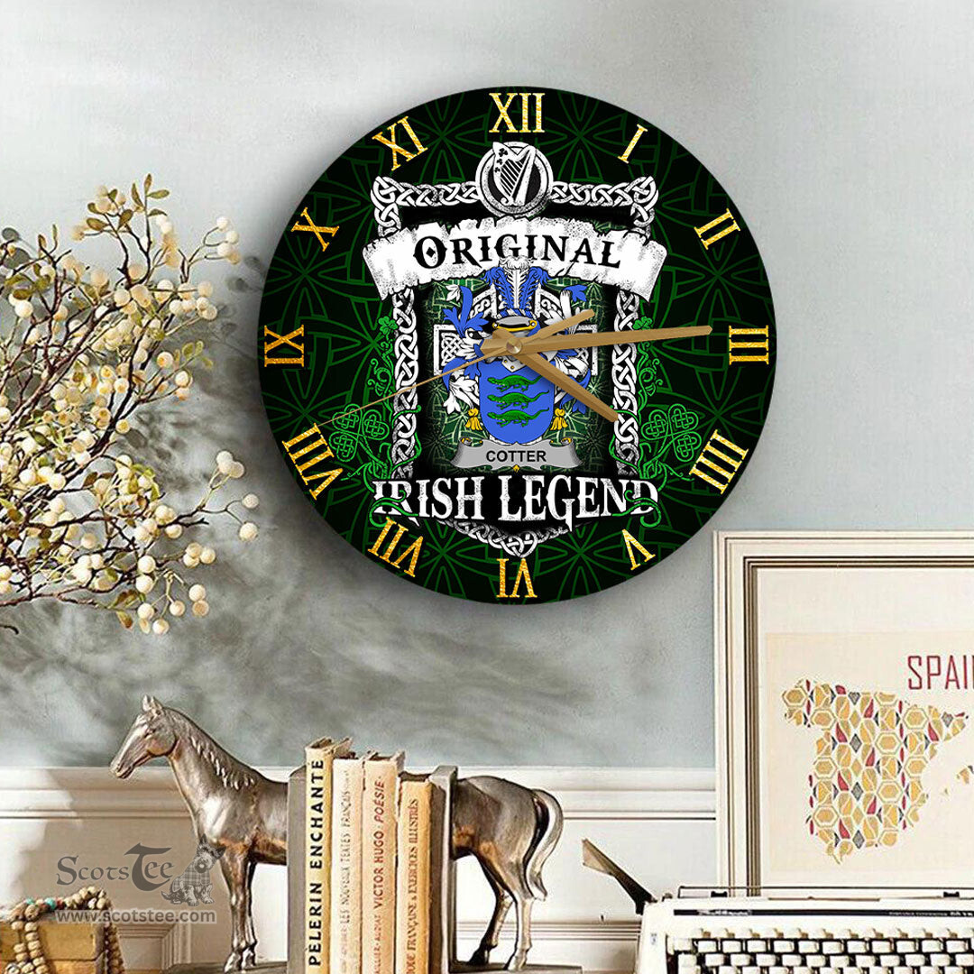 ScotsTee Shop Irish Cotter or MacCotter Coat of Arms Family Crest Ireland Wooden Wall Clock Original Irish Legend Wall Clocks