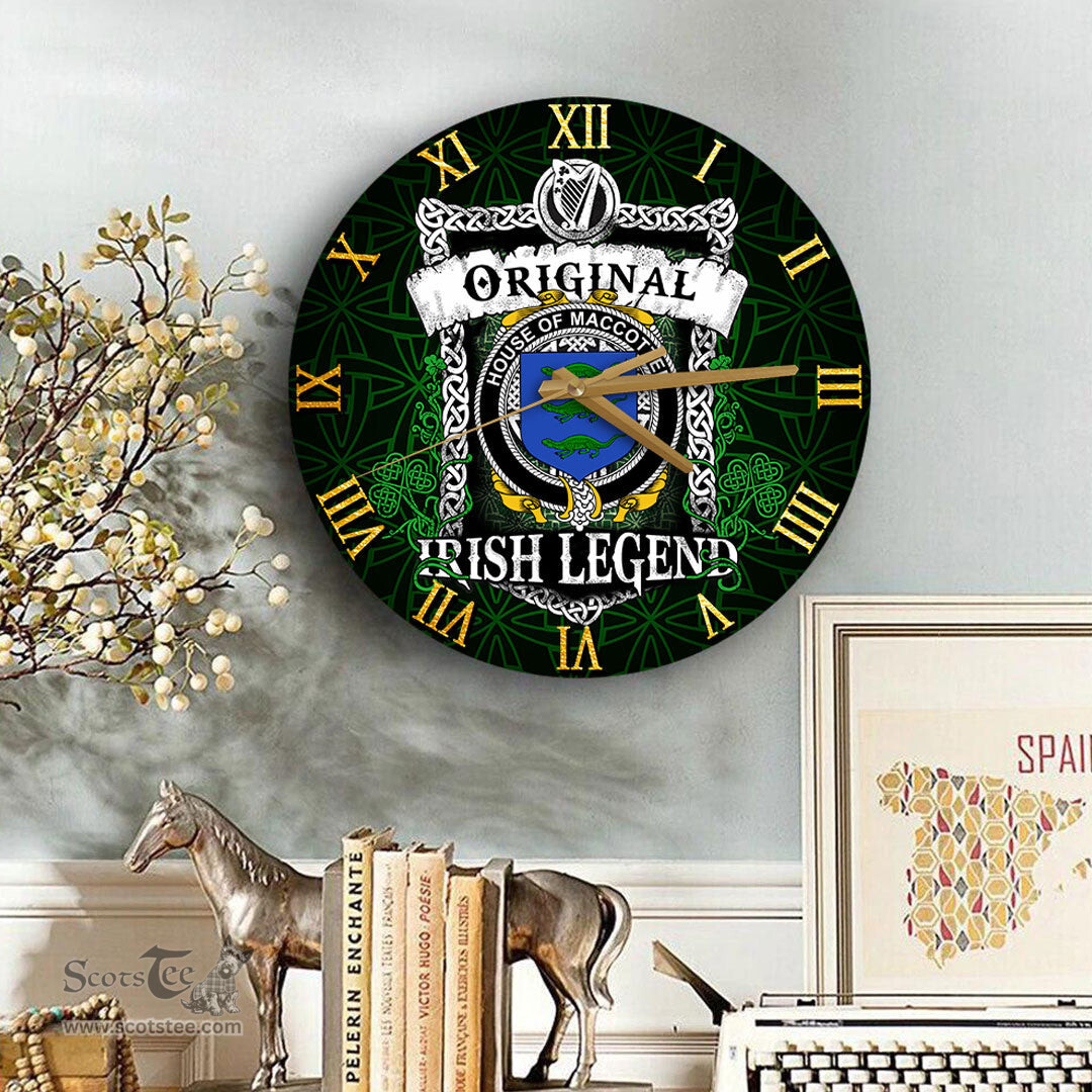 ScotsTee Shop Irish House of MACCOTTER Coat of Arms Family Crest Ireland Wooden Wall Clock Original Irish Legend Wall Clocks