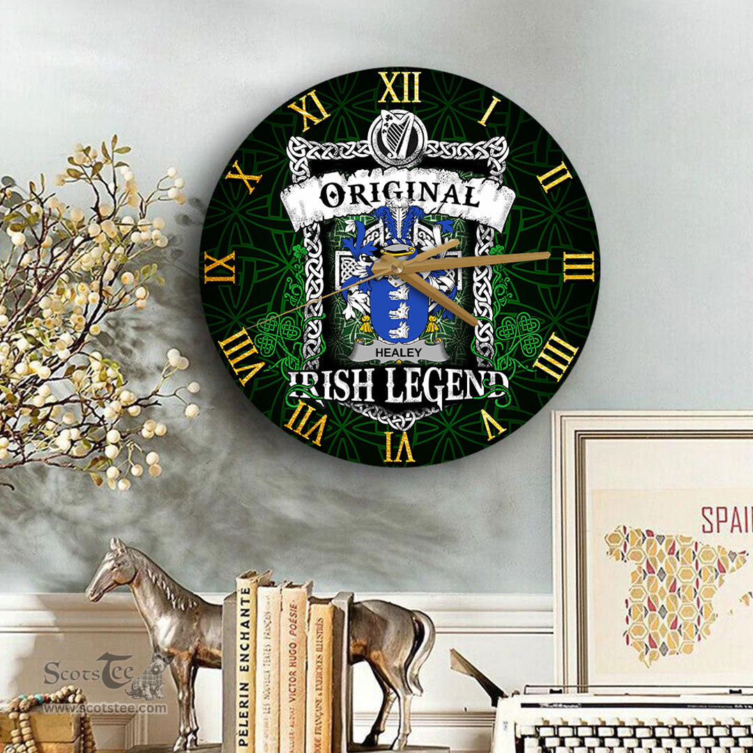 ScotsTee Shop Irish Healey or O Healey Coat of Arms Family Crest Ireland Wooden Wall Clock Original Irish Legend Wall Clocks