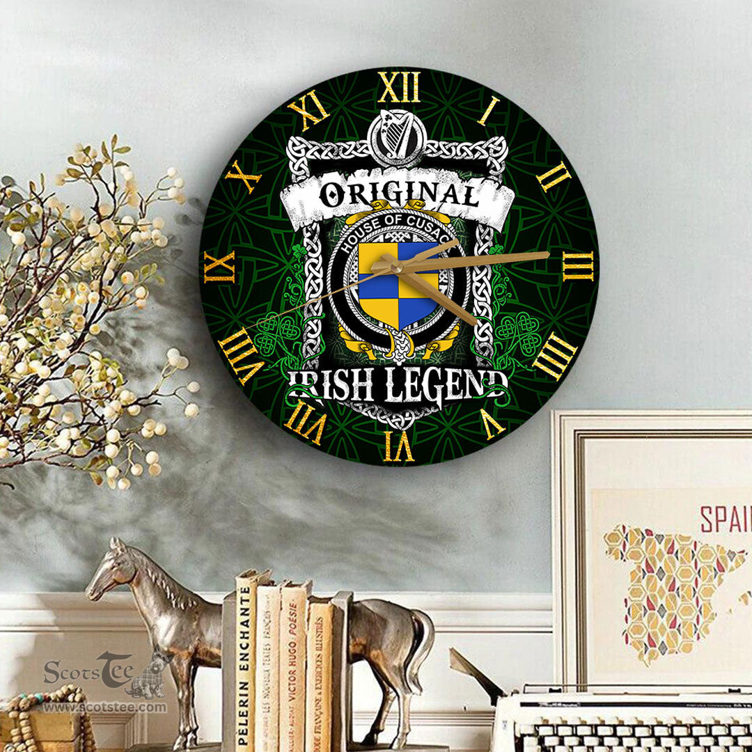 ScotsTee Shop Irish House of CUSACK Coat of Arms Family Crest Ireland Wooden Wall Clock Original Irish Legend Wall Clocks