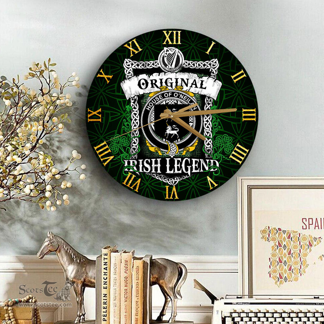 ScotsTee Shop Irish House of O NEILAN Coat of Arms Family Crest Ireland Wooden Wall Clock Original Irish Legend Wall Clocks