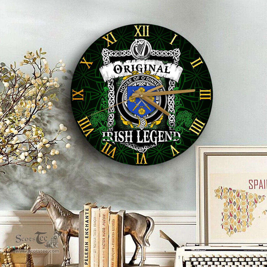 ScotsTee Shop Irish House of O DINNEEN Coat of Arms Family Crest Ireland Wooden Wall Clock Original Irish Legend Wall Clocks
