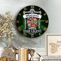ScotsTee Shop Irish McTiernan or Kiernan Coat of Arms Family Crest Ireland Wooden Wall Clock Original Irish Legend Wall Clocks