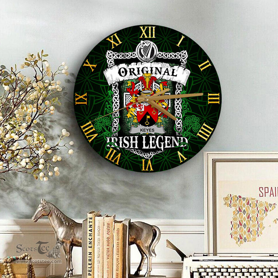 ScotsTee Shop Irish Keyes Coat of Arms Family Crest Ireland Wooden Wall Clock Original Irish Legend Wall Clocks