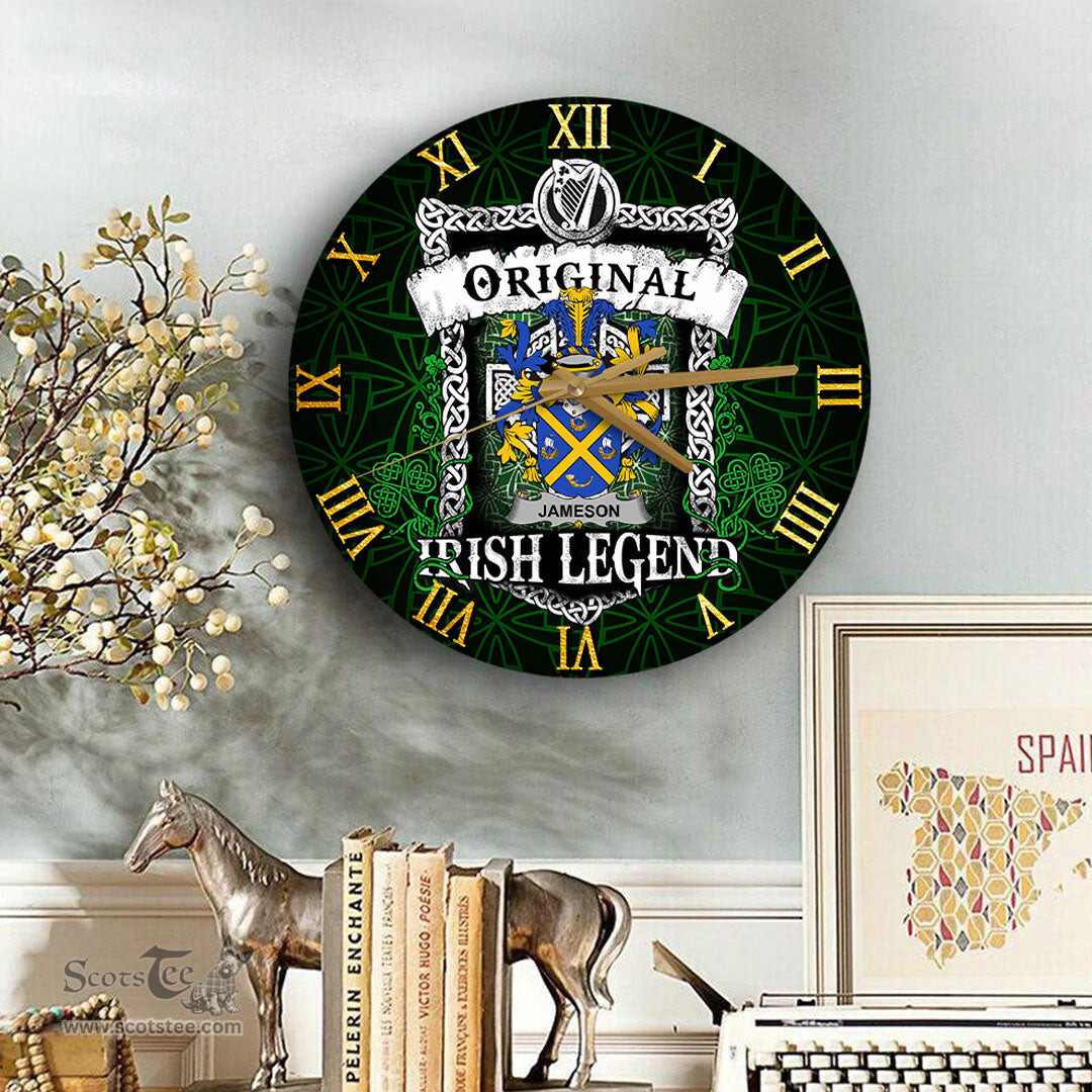 ScotsTee Shop Irish Jameson Coat of Arms Family Crest Ireland Wooden Wall Clock Original Irish Legend Wall Clocks