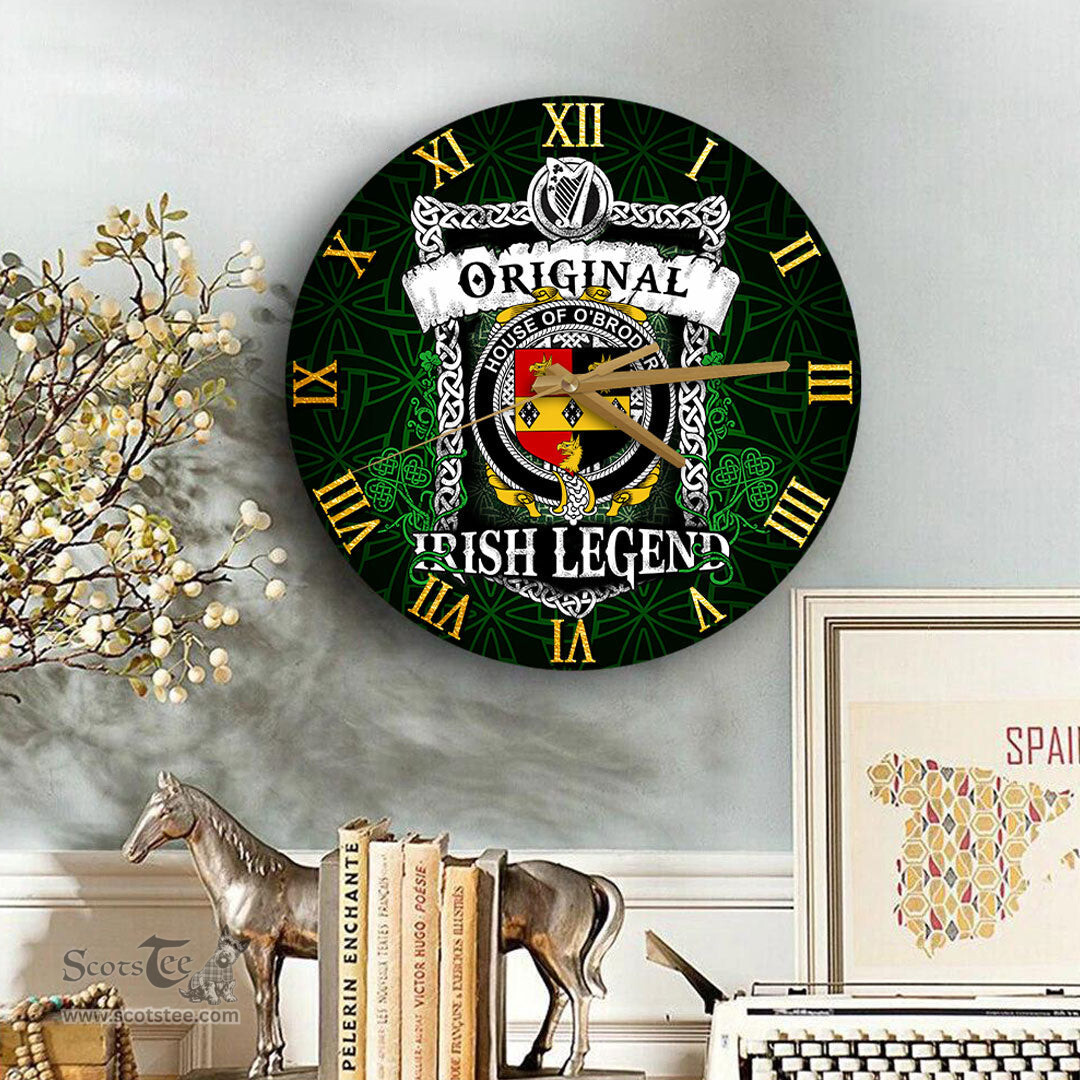 ScotsTee Shop Irish House of O BRODER Coat of Arms Family Crest Ireland Wooden Wall Clock Original Irish Legend Wall Clocks