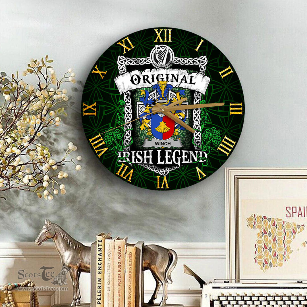 ScotsTee Shop Irish Winch Coat of Arms Family Crest Ireland Wooden Wall Clock Original Irish Legend Wall Clocks