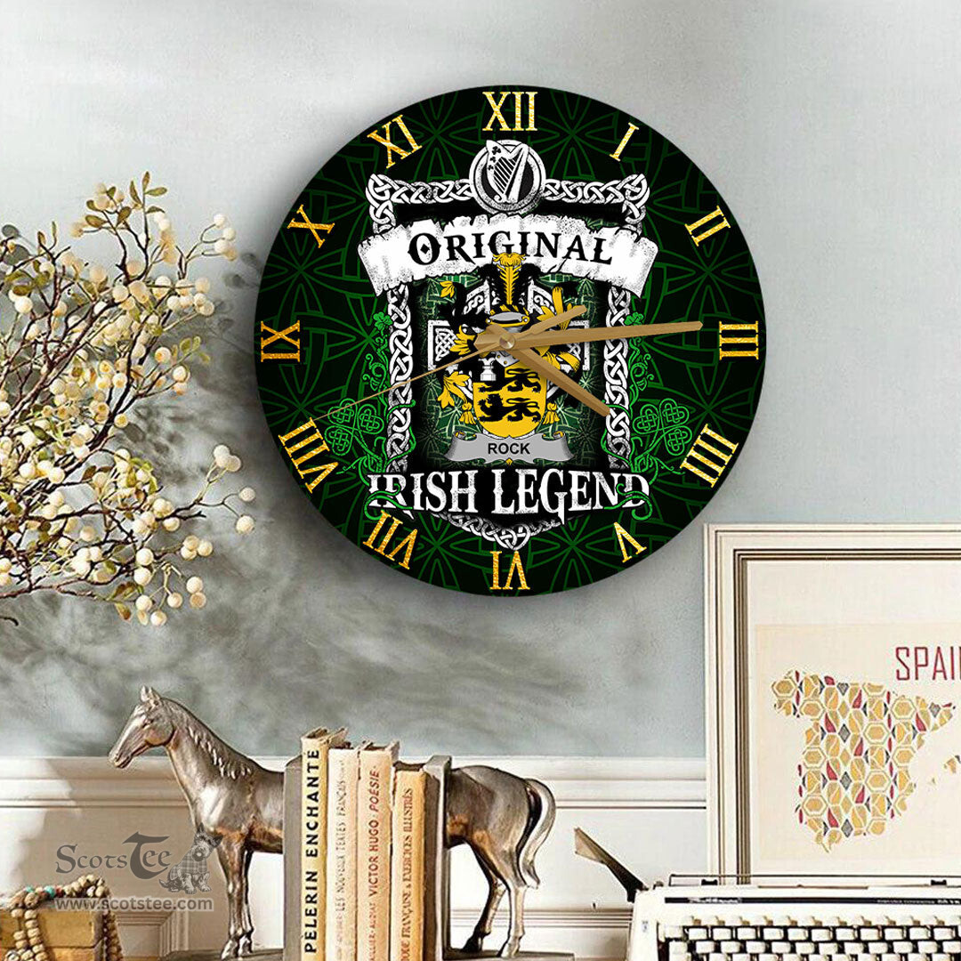 ScotsTee Shop Irish Rock Coat of Arms Family Crest Ireland Wooden Wall Clock Original Irish Legend Wall Clocks