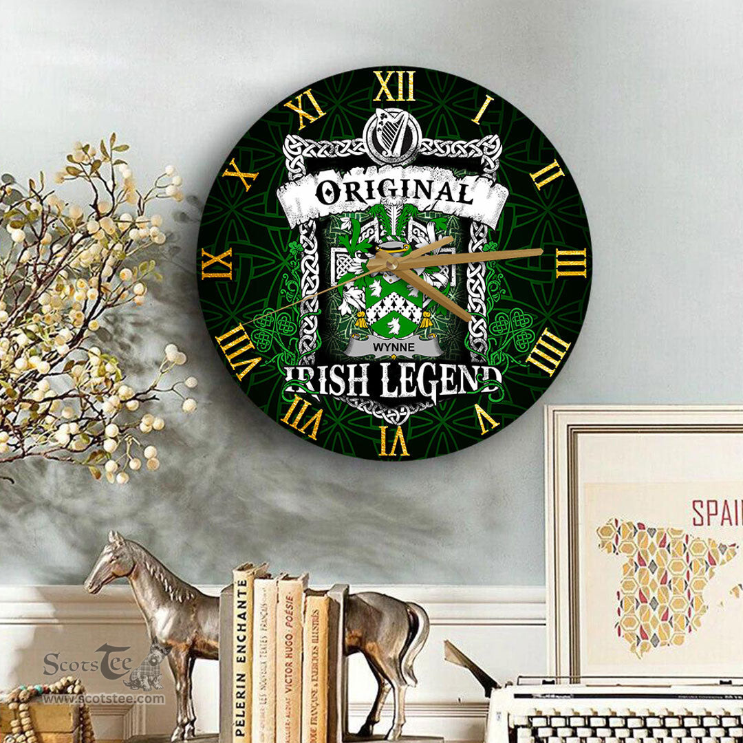 ScotsTee Shop Irish Wynne Coat of Arms Family Crest Ireland Wooden Wall Clock Original Irish Legend Wall Clocks