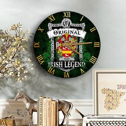 ScotsTee Shop Irish Rush Coat of Arms Family Crest Ireland Wooden Wall Clock Original Irish Legend Wall Clocks