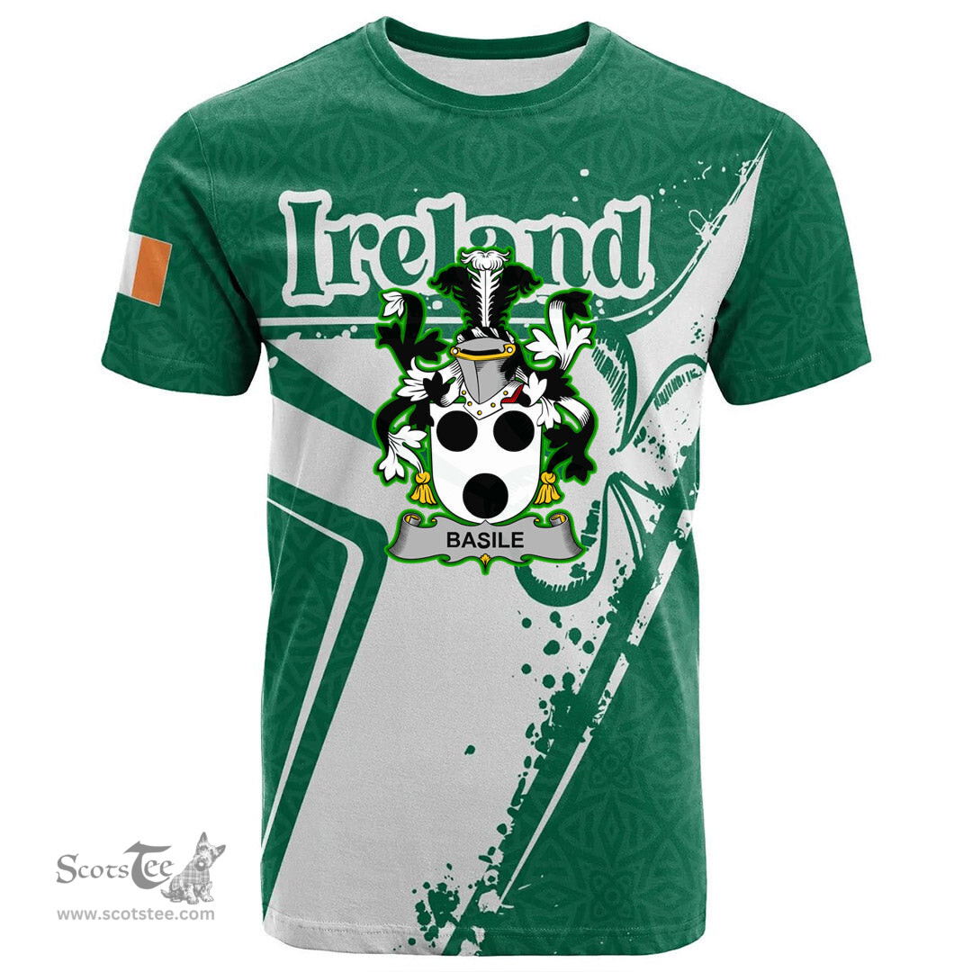 ScotsTee Shop Irish Basile Coat of Arms Irish Celtic Shamrock T Shirt Add Your Text Personalized T Shirt