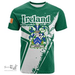 ScotsTee Shop Irish Bagot Coat of Arms Irish Celtic Shamrock T Shirt Add Your Text Personalized T Shirt