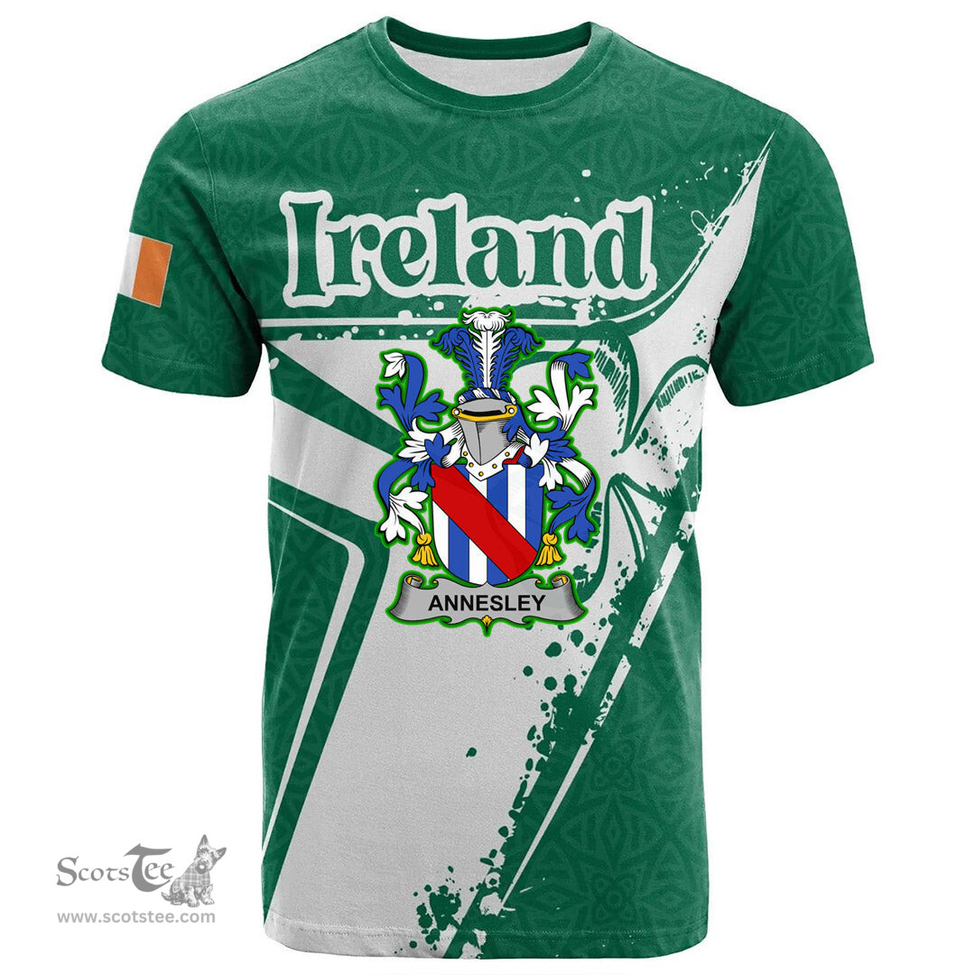 ScotsTee Shop Irish Annesley Coat of Arms Irish Celtic Shamrock T Shirt Add Your Text Personalized T Shirt