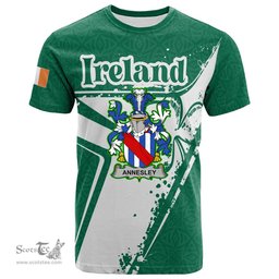 ScotsTee Shop Irish Annesley Coat of Arms Irish Celtic Shamrock T Shirt Add Your Text Personalized T Shirt