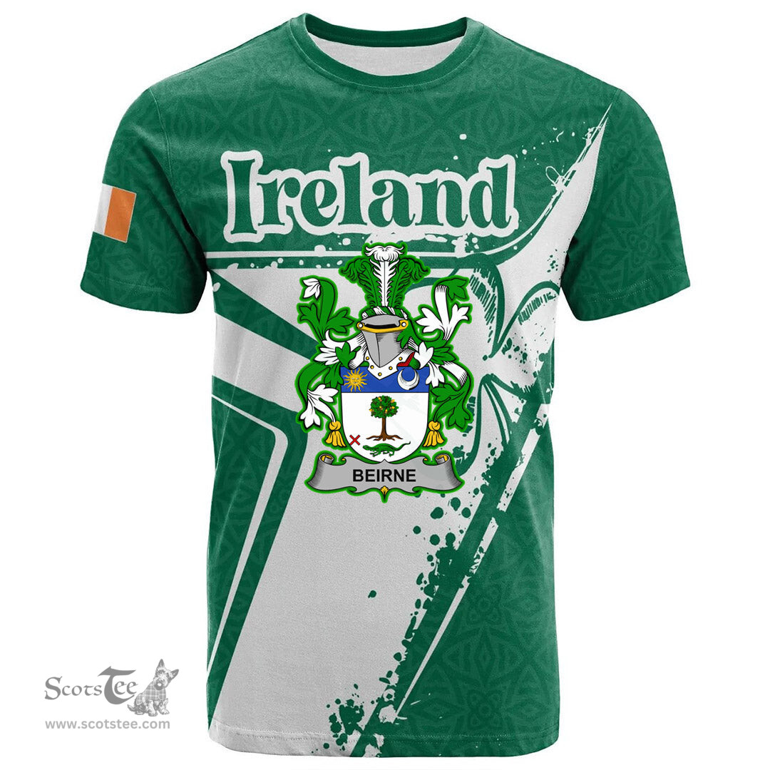 ScotsTee Shop Irish Beirne or O Beirne Coat of Arms Irish Celtic Shamrock T Shirt Add Your Text Personalized T Shirt