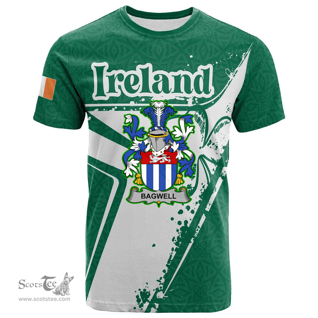 ScotsTee Shop Irish Bagwell Coat of Arms Irish Celtic Shamrock T Shirt Add Your Text Personalized T Shirt