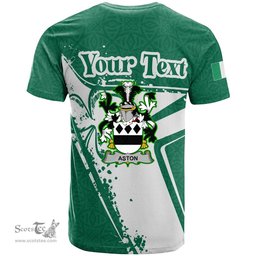 ScotsTee Shop Irish Aston Coat of Arms Irish Celtic Shamrock T Shirt Add Your Text Personalized T Shirt