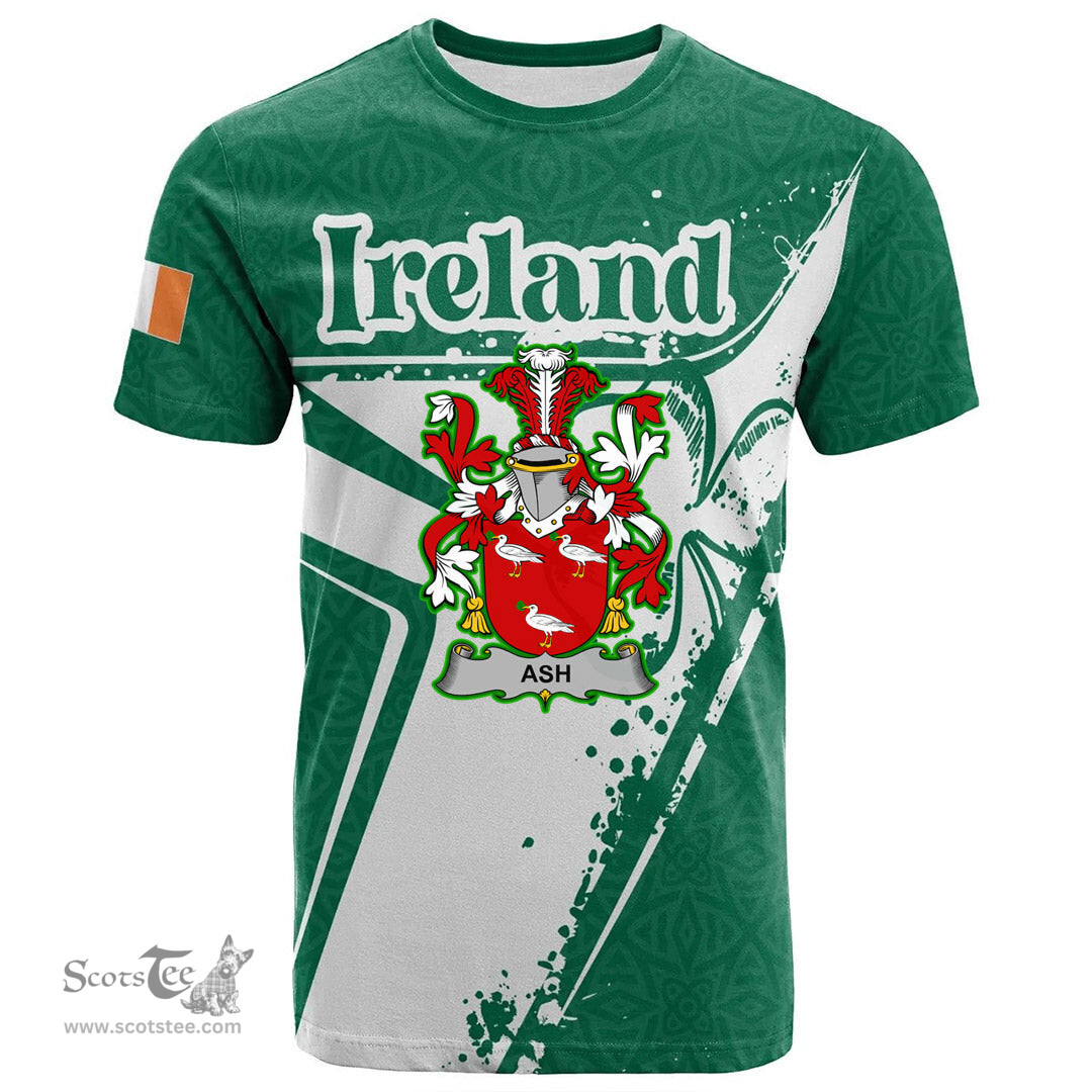 ScotsTee Shop Irish Ash Coat of Arms Irish Celtic Shamrock T Shirt Add Your Text Personalized T Shirt