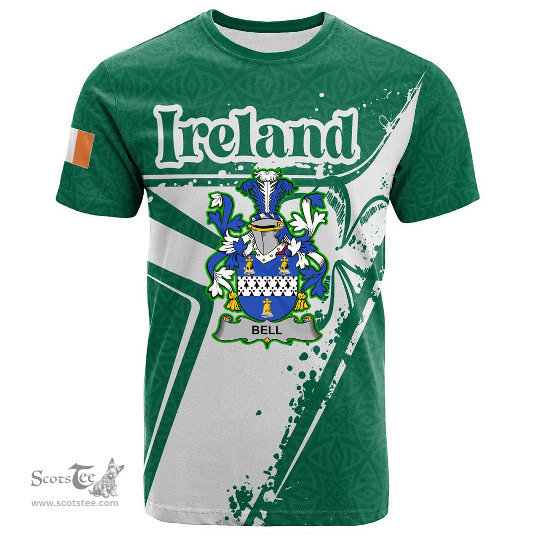 ScotsTee Shop Irish Bell Coat of Arms Irish Celtic Shamrock T Shirt Add Your Text Personalized T Shirt