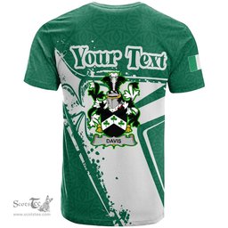 ScotsTee Shop Irish Davis Coat of Arms Irish Celtic Shamrock T Shirt Add Your Text Personalized T Shirt