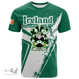 ScotsTee Shop Irish Davis Coat of Arms Irish Celtic Shamrock T Shirt Add Your Text Personalized T Shirt