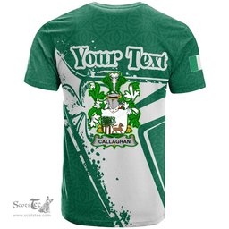 ScotsTee Shop Irish Callaghan or O Callaghan Coat of Arms Irish Celtic Shamrock T Shirt Add Your Text Personalized T Shirt