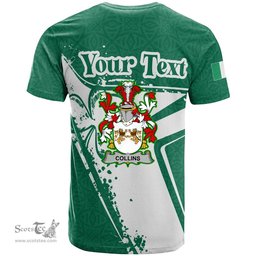 ScotsTee Shop Irish Collins Coat of Arms Irish Celtic Shamrock T Shirt Add Your Text Personalized T Shirt