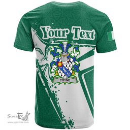 ScotsTee Shop Irish Coyne or O Coyne Coat of Arms Irish Celtic Shamrock T Shirt Add Your Text Personalized T Shirt