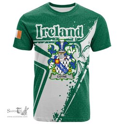ScotsTee Shop Irish Coyne or O Coyne Coat of Arms Irish Celtic Shamrock T Shirt Add Your Text Personalized T Shirt
