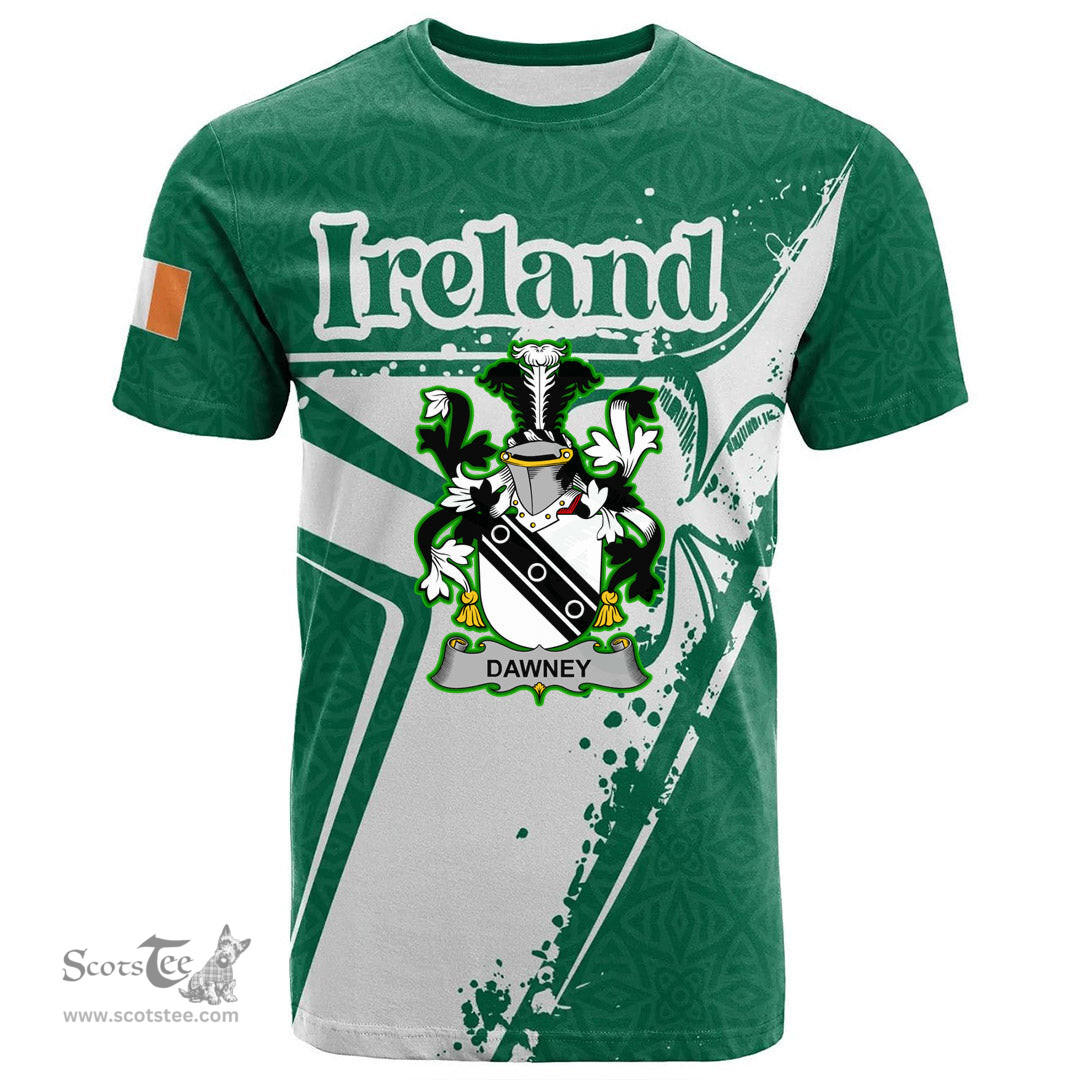 ScotsTee Shop Irish Dawney or Dawnay Coat of Arms Irish Celtic Shamrock T Shirt Add Your Text Personalized T Shirt