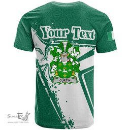 ScotsTee Shop Irish Curtin or McCurtin Coat of Arms Irish Celtic Shamrock T Shirt Add Your Text Personalized T Shirt