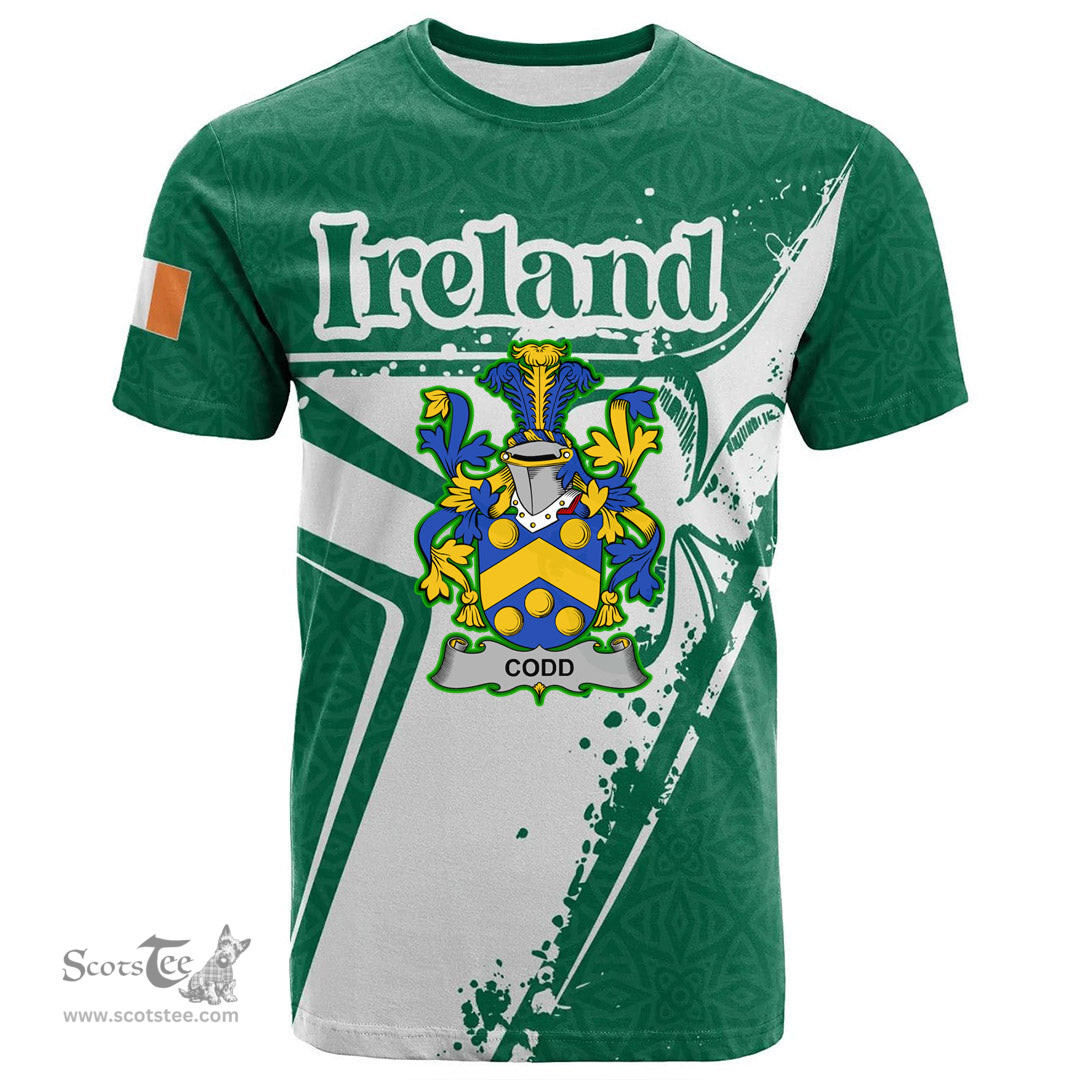 ScotsTee Shop Irish Codd Coat of Arms Irish Celtic Shamrock T Shirt Add Your Text Personalized T Shirt