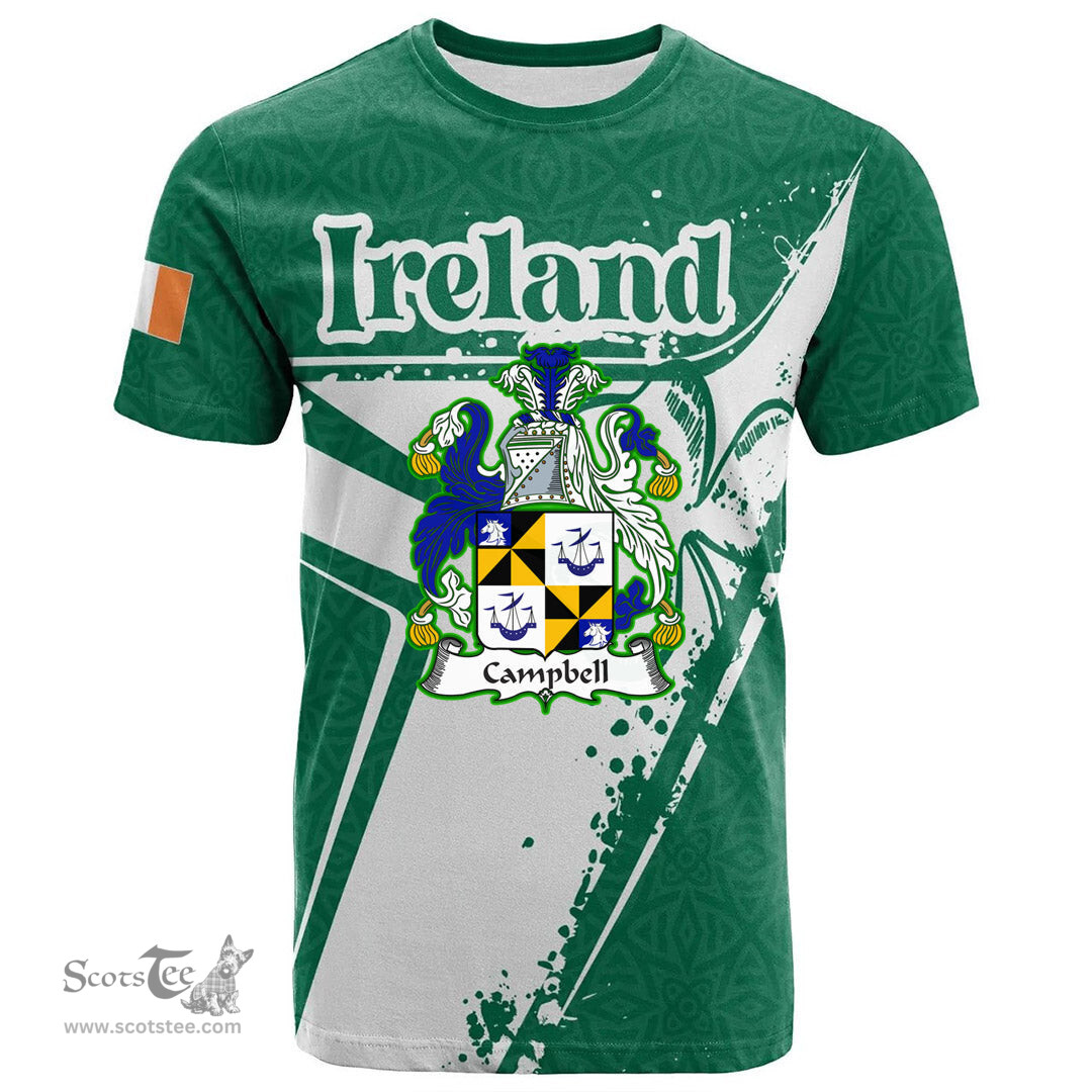 ScotsTee Shop Irish Campbell Coat of Arms Irish Celtic Shamrock T Shirt Add Your Text Personalized T Shirt