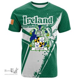 ScotsTee Shop Irish Campbell Coat of Arms Irish Celtic Shamrock T Shirt Add Your Text Personalized T Shirt
