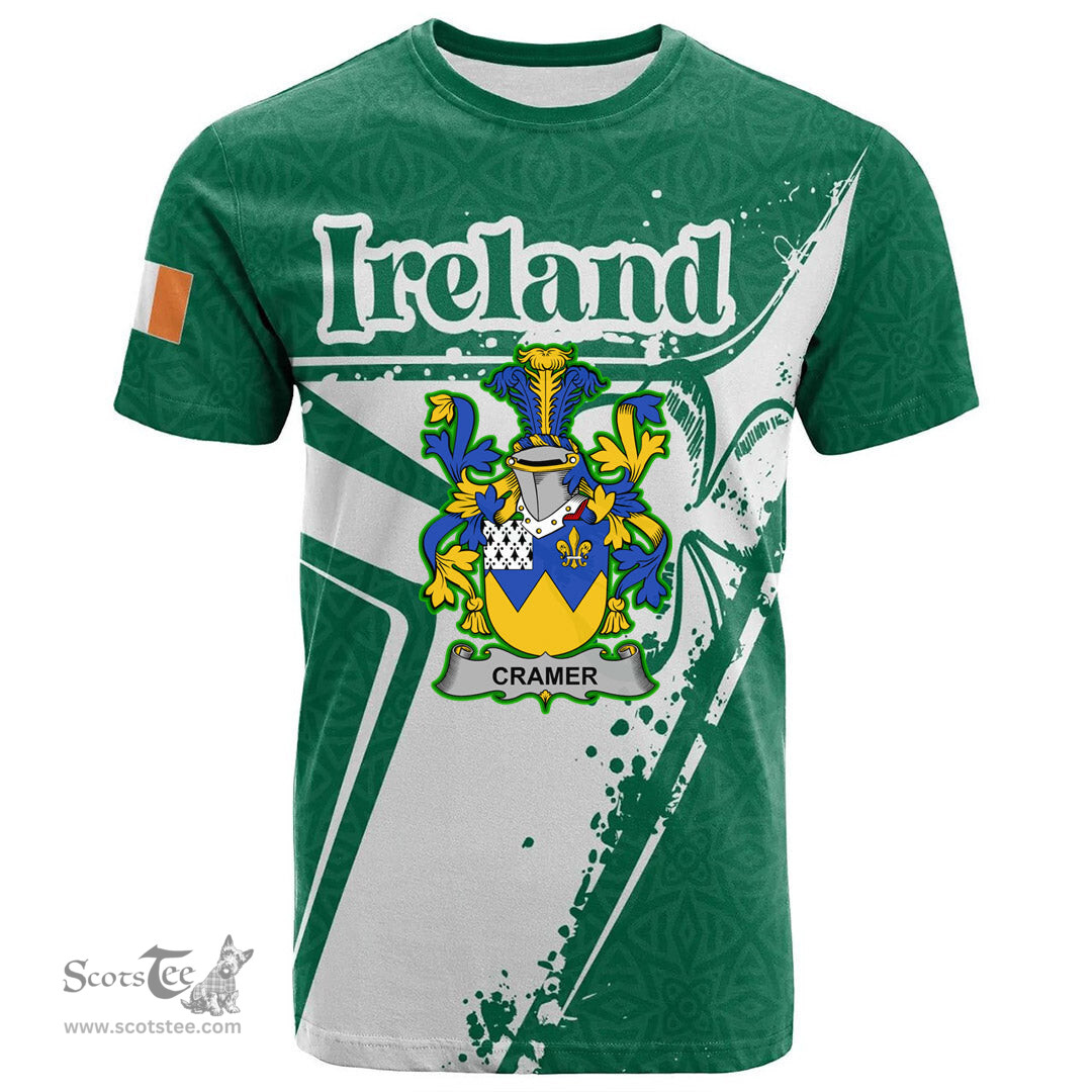ScotsTee Shop Irish Cramer Coat of Arms Irish Celtic Shamrock T Shirt Add Your Text Personalized T Shirt