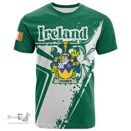 ScotsTee Shop Irish Cramer Coat of Arms Irish Celtic Shamrock T Shirt Add Your Text Personalized T Shirt
