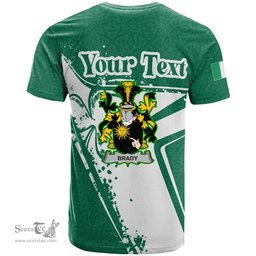 ScotsTee Shop Irish Brady or McBrady Coat of Arms Irish Celtic Shamrock T Shirt Add Your Text Personalized T Shirt