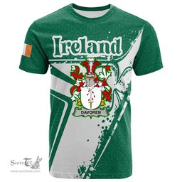 ScotsTee Shop Irish Davoren or O Davoren Coat of Arms Irish Celtic Shamrock T Shirt Add Your Text Personalized T Shirt