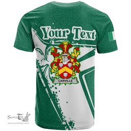 ScotsTee Shop Irish Carville or McCarville Coat of Arms Irish Celtic Shamrock T Shirt Add Your Text Personalized T Shirt